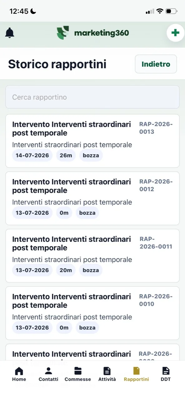 App mobile con storico rapportini