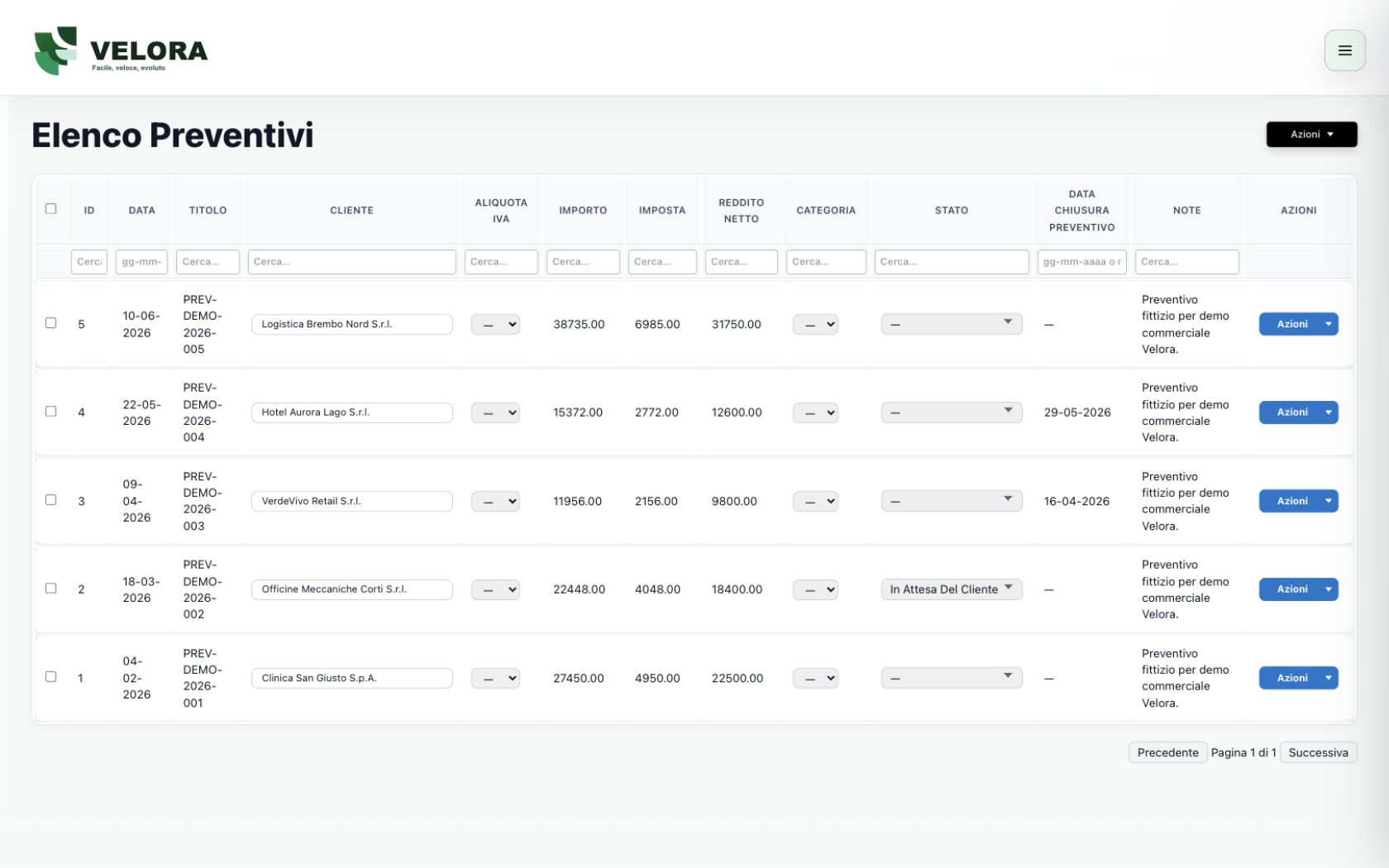 Modulo preventivi Velora CRM